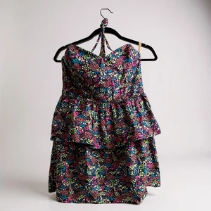 Mini Vestido Moda International Halter con Volantes en Niveles Sin Mangas Colorido Talla 10 - Imagen 1 de 7