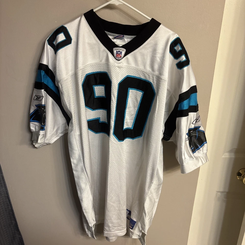 Camiseta deportiva auténtica Julius Pepper #90 Carolina Panthers On Field Reebok 56 XXL HOF Foto 1 de 4