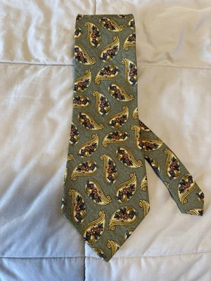 Burberry винтажный галстук, 100% шелк, серо-коричневый, пейсли фрукты - Изображение 1 из 3