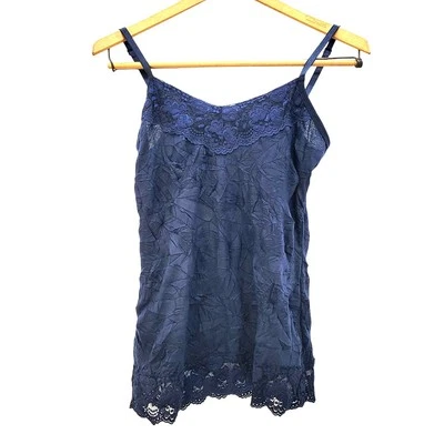 Vtg Y2K 2000s coquette Festival fairy Feminine Layering Lace Navy Camisole Sz M - Image 1 of 4