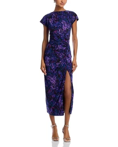 Abito MIDI manica corta in jersey acqua viola multi taglia media - Foto 1 di 5