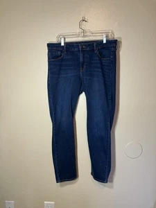 Old Navy Woman’s Jeans Short 14 Power Slim Mid Rise Straight Dark Blue Stretch - Picture 1 of 7
