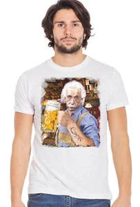 Einstein che Beve Birra 18-84-5 T-Shirt Urban Men Uomo 100% Cotone Fiammato - Foto 1 di 12