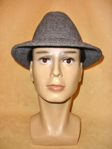 Men's Dark Gray Wool Tweed Adam Fedora w/ Belt Looped Band & Feathers Size 7 3/8 - Picture 1 of 7
