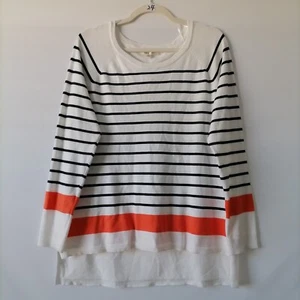 NWT Cyrus Womens White & Orange Round Neck Hi Low Hem Striped Top Size Large - Picture 1 of 6