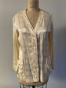 Vtg 70s 60s Vera Neumann Off White Geometric Blouse Top Button Up Women’s Large - Picture 1 of 10