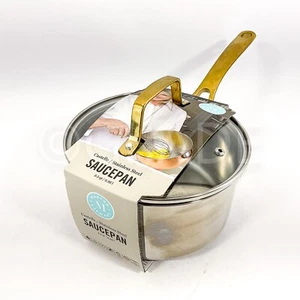 Martha Stewart Stainless Steel 2.5-Qt Sauce Pans With Gold Trim New - Picture 1 of 6