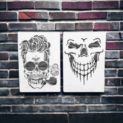 2er Set Totenkopf Schablonen A4 Skull Stencil Nr. 224 Möbel Textil Wand Malen - Bild 1 von 4
