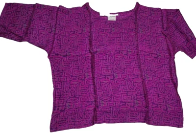 Vintage Fuchsia Silk Relaxed Blouse L Tribal Haring Style 1980s New Wave Style - Image 1 of 4
