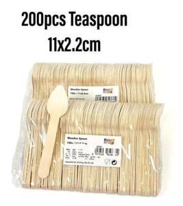 Wooden Cutlery Disposable Small Teaspoons Taster Spoons Bamboo Wood Party Bulk - Picture 1 of 7