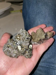 pyrite crystal cluster & Rare Terminated Red Calcite Crystal with Iron-Pyrite - Picture 1 of 5