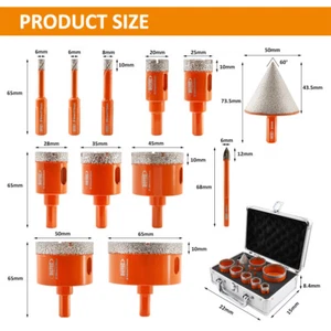 Diamond Hole Saw Kit Core Drilling Bit Set 12pcs/box for Tile Ceramic Marble - Picture 1 of 11