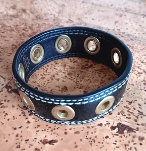 Coach Black Leather Bangle Bracelet with Gold Grommets - Picture 1 of 6
