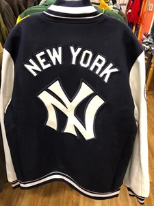 NEW YORK YANKEES MLB Mash Up Mens Varsity JACKET NAVY/WHITE COOPERSTOWN - Picture 1 of 7