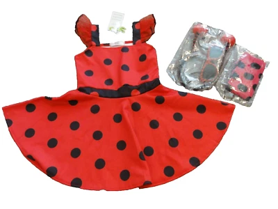 NEW GIRLS RED & BLACK 5-PIECE LADYBUG COSTUME DRESS SIZE 110 (4-5) - Image 1 of 4