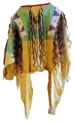 Camisa de guerra estilo americano antiguo con flecos de piel de ciervo gamuza cuero Powwow NBS528 Foto 1 de 3