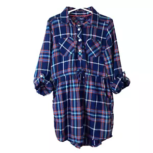 GAP KIDS Little Girls Plaid Flannel Dress Blue White Red Pockets Long Sleeve - Picture 1 of 10