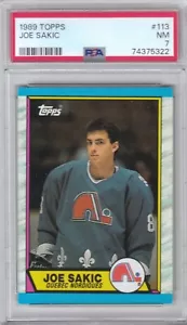 1989 Topps Hockey Nordiques Joe Sakic Rookie RC Card #113 PSA 7 NM (5322) - Picture 1 of 2