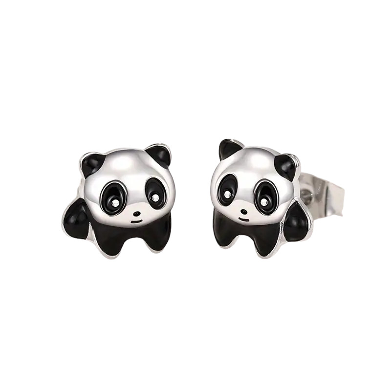 Cute Panda 925 Silver Plated Ear Studs  - New