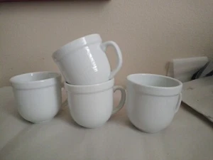 Pottery Barn Suppertime White Coffee Mugs Cups 3.75”x3.75” Rim Bistro Set of 4 - Picture 1 of 4