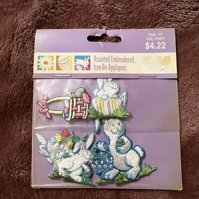 Easter Embroidered Iron On Appliqués  Patch Basket Bunny Egg Rabbit Cute Fun New - Image 1 of 2