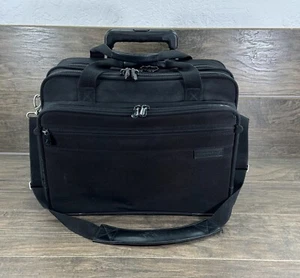 Briggs & Riley Briefcase Black Canvas Compact Rolling Office Travelware 04-BRW12 - Picture 1 of 17
