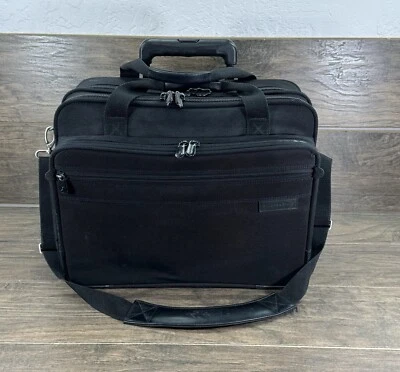 Briggs & Riley Briefcase Black Canvas Compact Rolling Office Travelware 04-BRW12 - Image 1 of 4