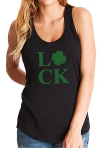Ladies Tank Top Luck Shirt Green Clover T-Shirt Saint Patricks Day St Paddy - Picture 1 of 9