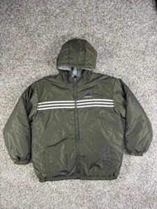Vintage Adidas Reversible Nylon Jacket Hoodie Olive Youth XL 18-20 - Picture 1 of 18