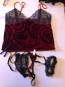 Victoria's Secret Trägertop-Set Samt & Spitze Rot Rose - Bild 1 von 9