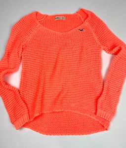 Hollister Bright Orange HiLo Knit Pull Over Sweater XS Juniors Open Knit - Picture 1 of 11