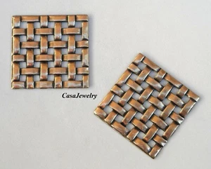 #3412 ANTIQUED GOLD BASKET WEAVE DESIGN COMPONENT - 2 Pcs - Picture 1 of 2