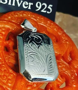 Large Solid Silver Rectangle Locket With Fine Silver Necklace - Picture 1 of 8