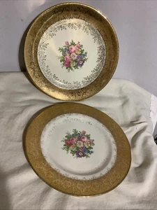 Wedgewood China set di due piatti rosa 9,75" bordo oro 22 carati ~ piatti decorativi vintage - Foto 1 di 19