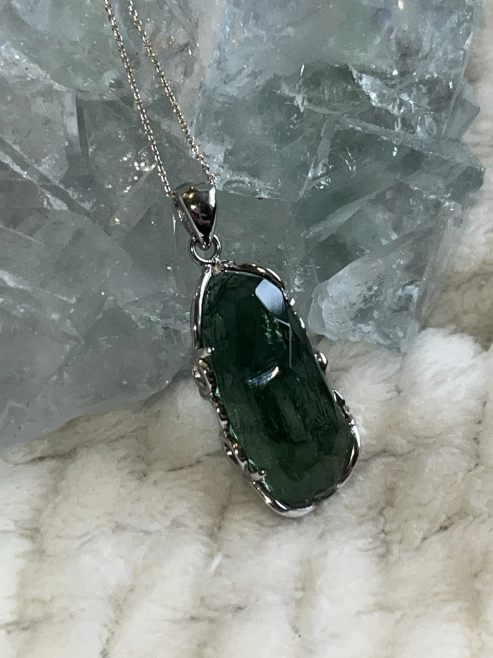Pingente de moldavita tcheca raro com certificação de qualidade AA+, prata esterlina 925 - Imagem 1 de 4