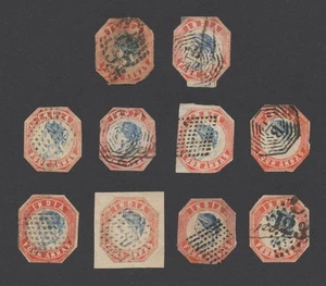 INDIA STAMPS 1854-1855 QV 4a LITHOGRAPHS CUT TO SHAPE (10) CLASSICS VARIETY DIES - Picture 1 of 22