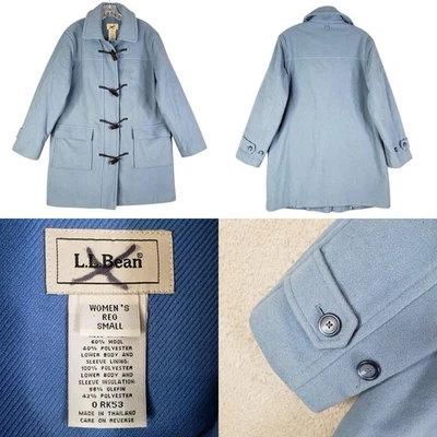 LL Bean Duffel Coat Wool Toggle Heavyweight Womens Small Relaxed Light Blue Flaw - Image 1 of 4