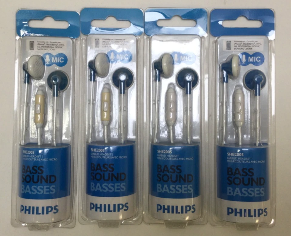 Phillips Bass Sound Basses Earbuds w/Mic, SHE2005, Blue (4PK) - Image 1 of 1