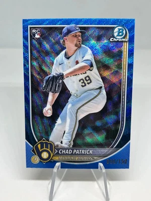 Chad Patrick 2025 Bowman Chrome Blue Wave /150 Brewers Card #28 - Image 1 of 2