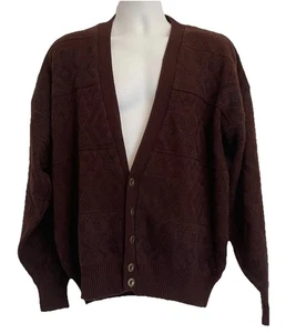 Cardigan uomo Cambridge Classics nuovo con etichette vintage misto lana geometrico Merlot taglia XL - Foto 1 di 10