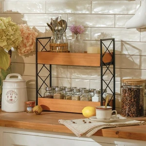 Gewürzregal für Arbeitsplatte 2 Ebenen Holz Gewürzregal Organizer für Küchenkabine... - Bild 1 von 9