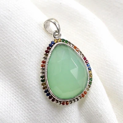 Ciondolo regalo compleanno acqua calcedonio e multi zirconi gioielli in... - Immagine 1 di 4