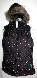 Chaleco acolchado Burton para mujer pequeño DryRide astuto piel sintética capucha lunares negro - Imagen 1 de 5