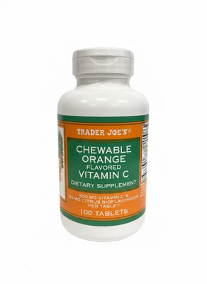 Trader Joe's Chewable Orange Vitamin C 500mg - 100 Vegan Tabs Exp 05/2027 - Image 1 of 2