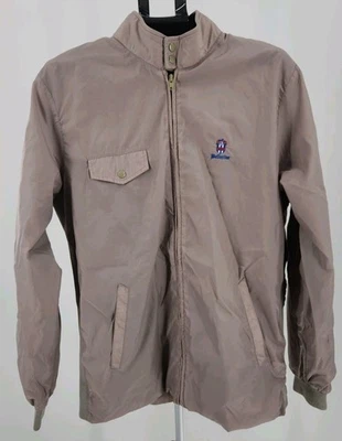 Vtg IZOD Lacoste Nylon Golf Windbreaker Jacket M Tan Hong Kong Bellerive Crest - Image 1 of 4