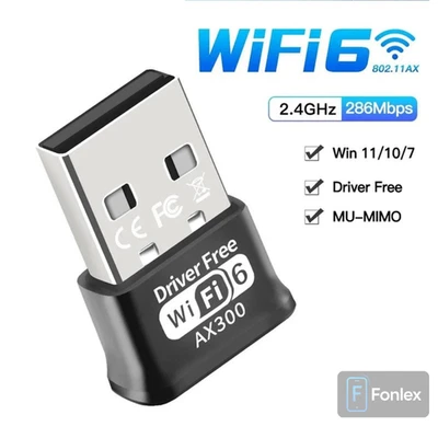 WLAN Stick USB WiFi 6 Adapter 286Mbps Treiberfrei Mini Empfänger für Laptop PC - Bild 1 von 4