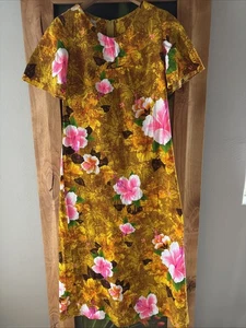 Vintage Hukilau Fashions 60er 70er Jahre Damen 6 mehrfarbige Rindenstoff Maxikleid gebraucht, in einwandfreiem Zustand Tiki - Bild 1 von 13