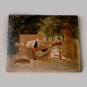 Antikes Ölgemälde auf Tafel Genreszene Frankreich 19. Jh. (Skizze) #D6# - Bild 1 von 10