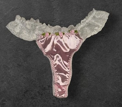 Bragas Tanga Rosa Brillante Satinado Blanco Encaje Ribete Volantes Flutter M Nuevas Foto 1 de 4