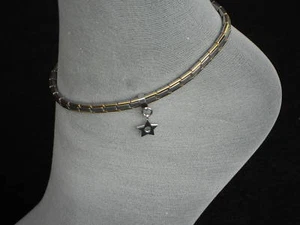 Star Dangle Italian Charm Ankle Bracelet Anklet Stainless Steel Gold Trim Links  - Picture 1 of 3